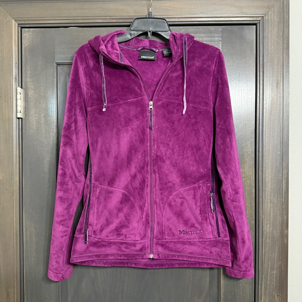 Marmot Womens Magenta Purple High Pile Fleece Full Zip Hooded Jacket Size Medium